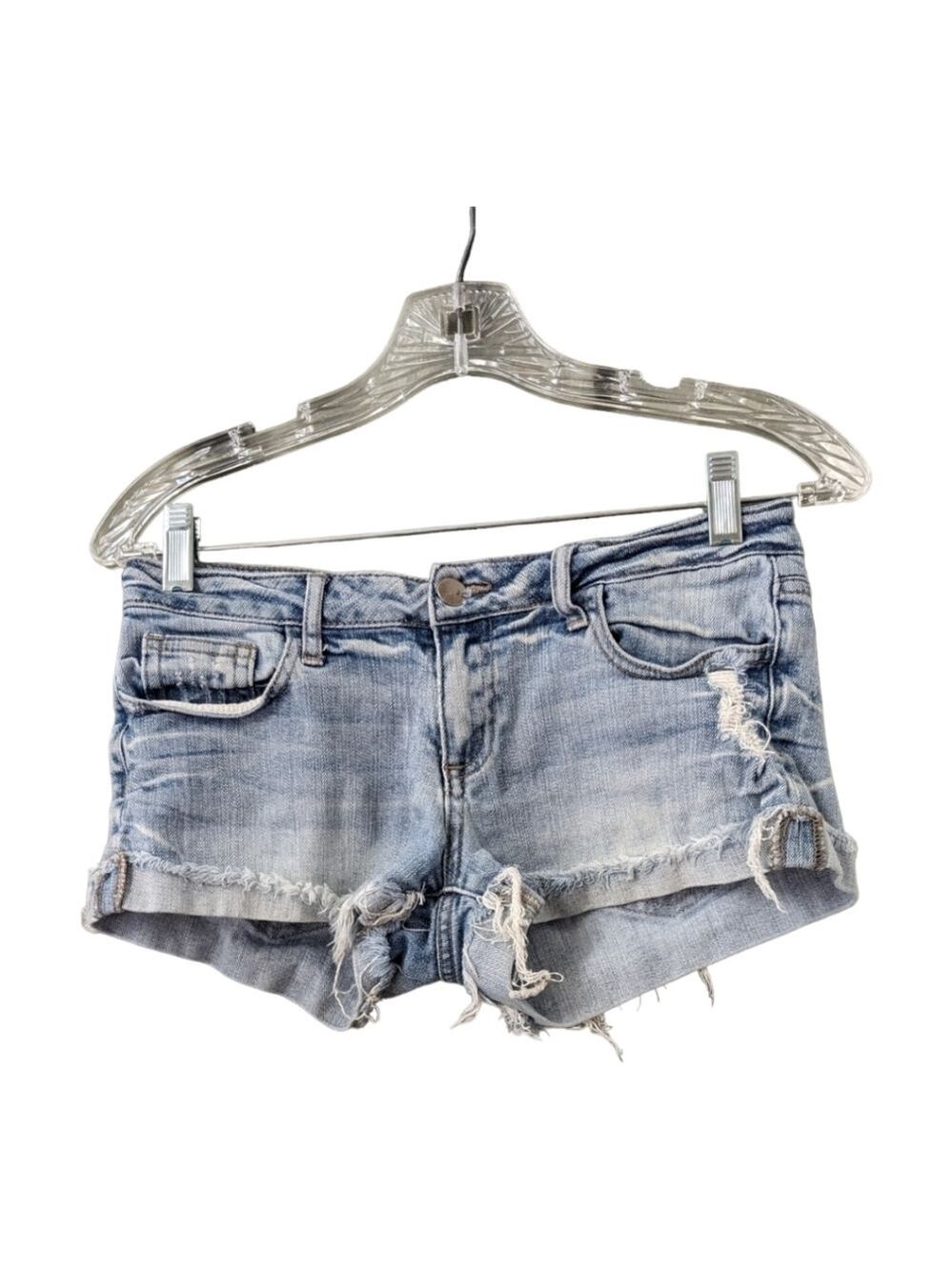 ⭐2.1 Light Wash Distressed Cut off Jean Shorts, 26 waist